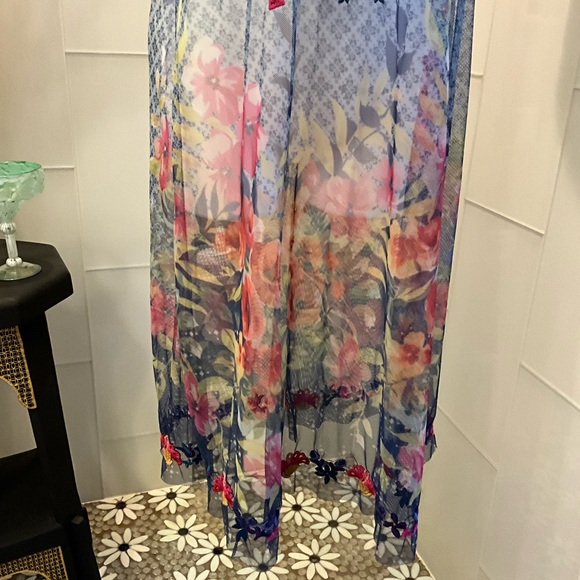 NWOT Biya X Johnny Was Rhandi Mesh Dress Midi Embroidered SMALL Missing Slip - Picture 3 of 10